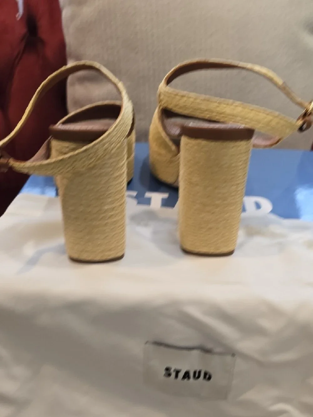 STAUD Yellow Raffia Platform Sandals with Ankle Strap - Picture 4 of 5